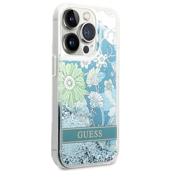 Guess GUHCP14LLFLSN iPhone 14 Pro 6.1" green/green hardcase Flower Liquid Glitter_3