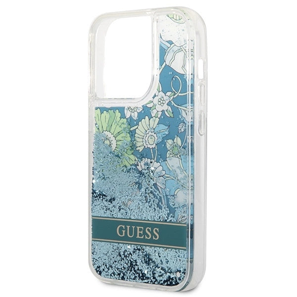 Guess GUHCP14LLFLSN iPhone 14 Pro 6.1" green/green hardcase Flower Liquid Glitter_5