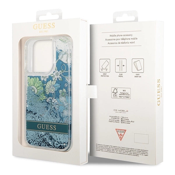Guess GUHCP14LLFLSN iPhone 14 Pro 6.1" green/green hardcase Flower Liquid Glitter_7