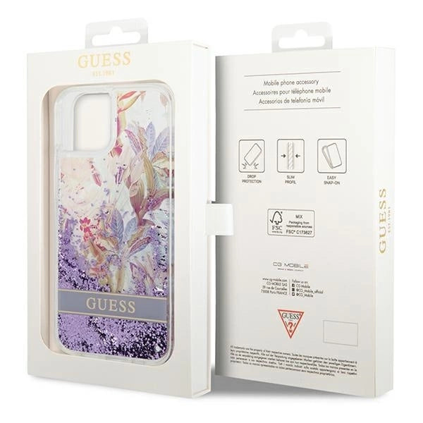 Guess GUHCP14MLFLSU iPhone 14 Plus 6.7 "violet / purple hardcase Flower Liquid Glitter_7
