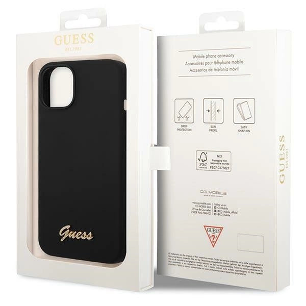 Guess GUHCP14SSLSMK iPhone 14 6.1" black/black hard case Silicone Vintage Gold Logo_7