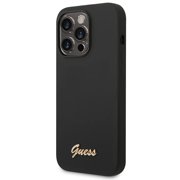 Guess GUHCP14XSLSMK iPhone 14 Pro Max 6.7" black/black hard case Silicone Vintage Gold Logo_1