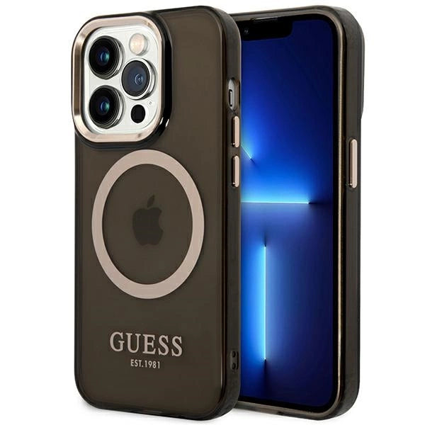 Guess GUHMP14LHTCMK iPhone 14 Pro 6.1" black/black hard case Gold Outline Translucent MagSafe_0