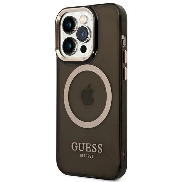 Guess GUHMP14LHTCMK iPhone 14 Pro 6.1" black/black hard case Gold Outline Translucent MagSafe_1