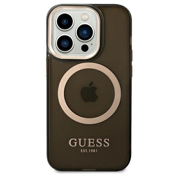 Guess GUHMP14LHTCMK iPhone 14 Pro 6.1" black/black hard case Gold Outline Translucent MagSafe_2