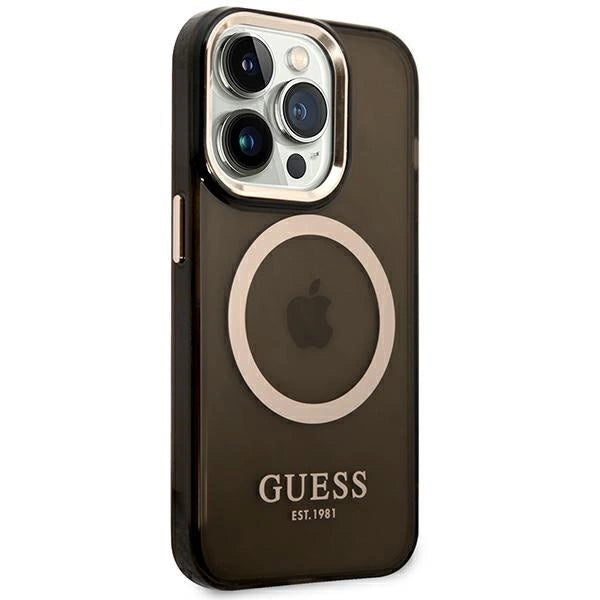 Guess GUHMP14LHTCMK iPhone 14 Pro 6.1" black/black hard case Gold Outline Translucent MagSafe_3