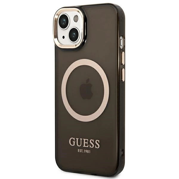 Guess GUHMP14SHTCMK iPhone 14 6.1" black/black hard case Gold Outline Translucent MagSafe_1
