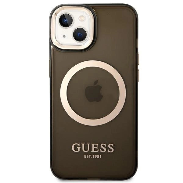Guess GUHMP14SHTCMK iPhone 14 6.1" black/black hard case Gold Outline Translucent MagSafe_2