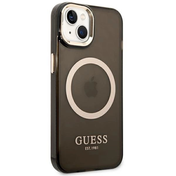 Guess GUHMP14SHTCMK iPhone 14 6.1" black/black hard case Gold Outline Translucent MagSafe_3