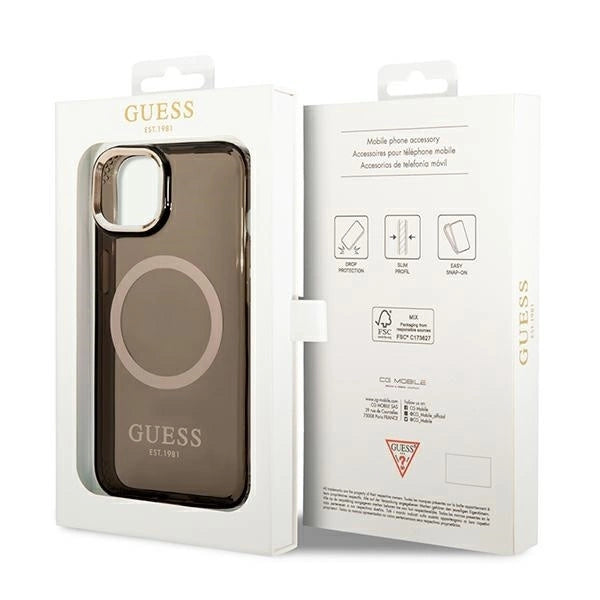 Guess GUHMP14SHTCMK iPhone 14 6.1" black/black hard case Gold Outline Translucent MagSafe_7