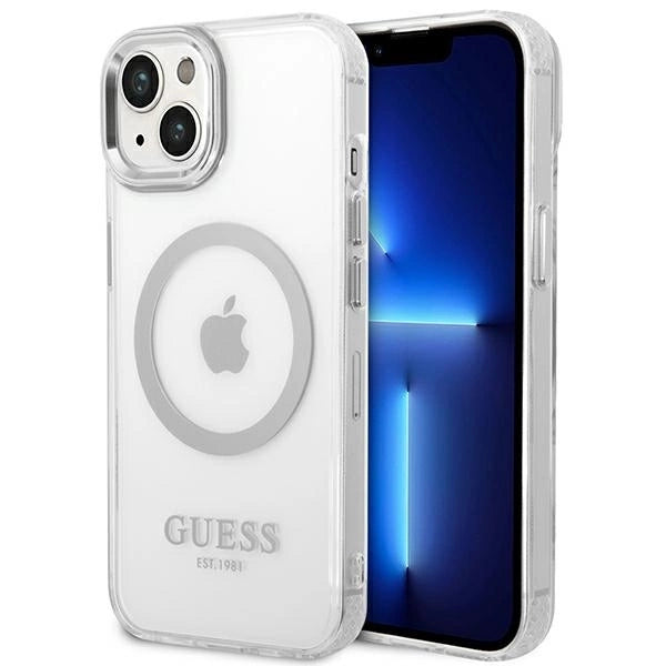 Guess GUHMP14SHTRMS iPhone 14 6.1" silver/silver hard case Metal Outline Magsafe_0