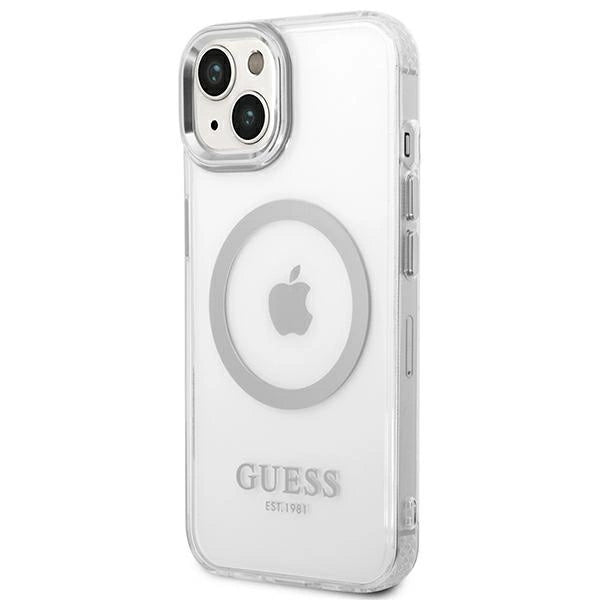 Guess GUHMP14SHTRMS iPhone 14 6.1" silver/silver hard case Metal Outline Magsafe_1