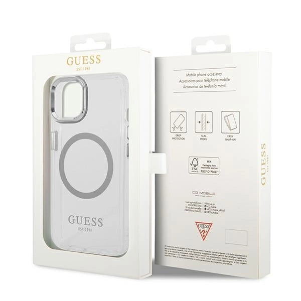 Guess GUHMP14SHTRMS iPhone 14 6.1" silver/silver hard case Metal Outline Magsafe_7