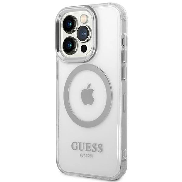 Guess GUHMP14XHTRMS iPhone 14 Pro Max 6.7" silver/silver hard case Metal Outline Magsafe_1