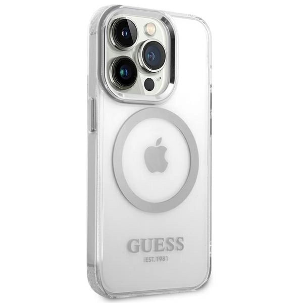 Guess GUHMP14XHTRMS iPhone 14 Pro Max 6.7" silver/silver hard case Metal Outline Magsafe_3