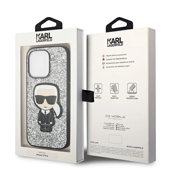 Karl Lagerfeld KLHCP14LGFKPG iPhone 14 Pro 6.1 "hardcase silver / silver Glitter Flakes Ikonik_7