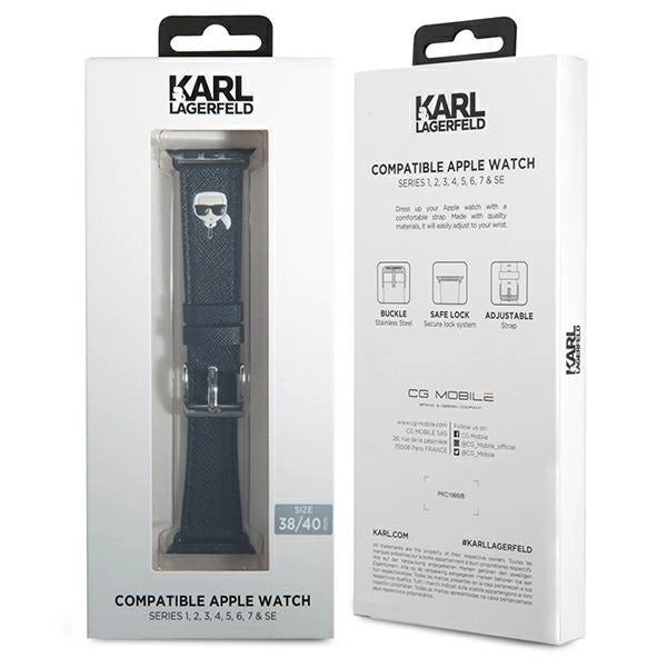 Karl Lagerfeld KLAWMOKHK Apple Watch strap 38/40 / 41mm black / black strap Saffiano Karl Heads_1