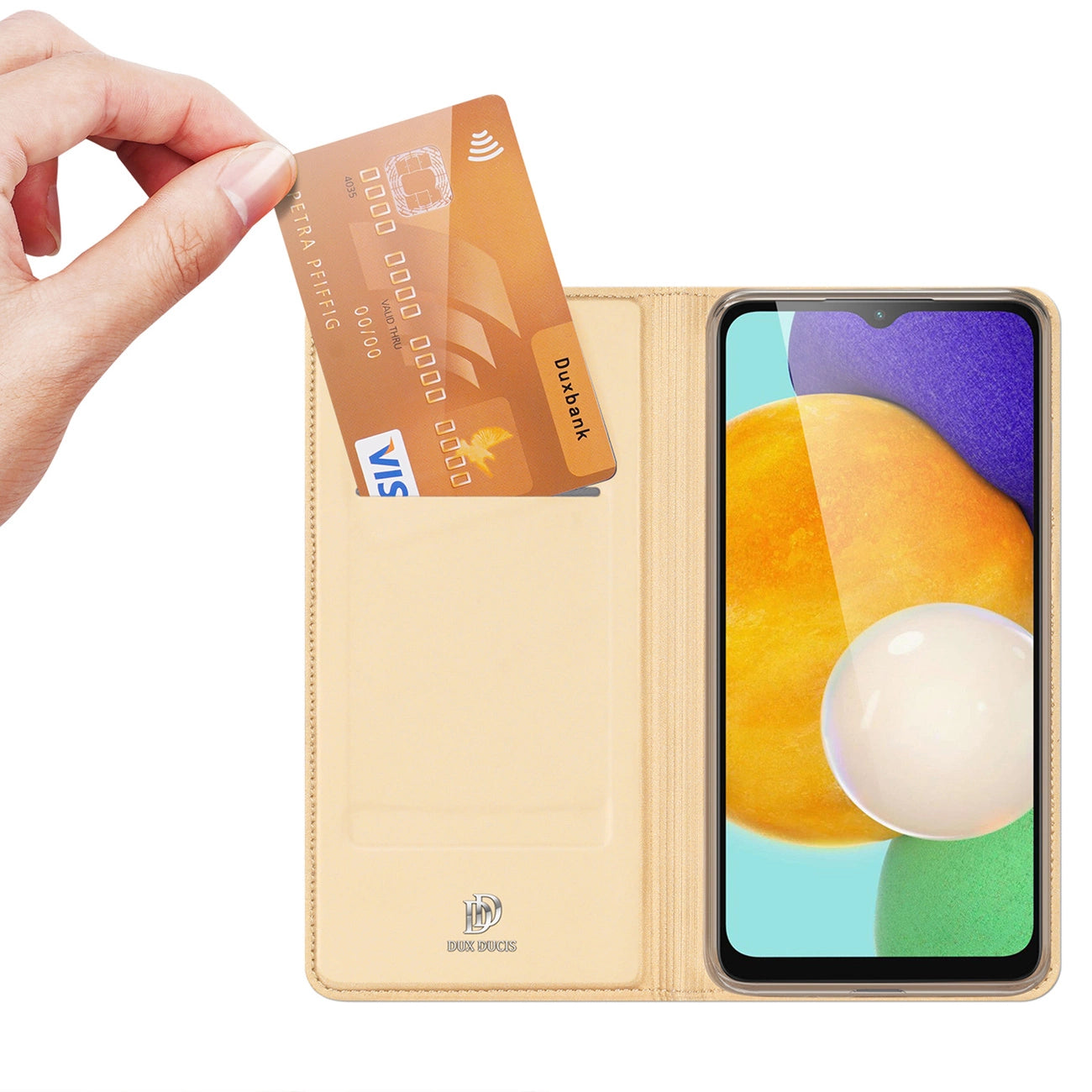 Dux Ducis Skin Pro Case for Samsung Galaxy A14 5G Flip Card Wallet Stand Gold_1