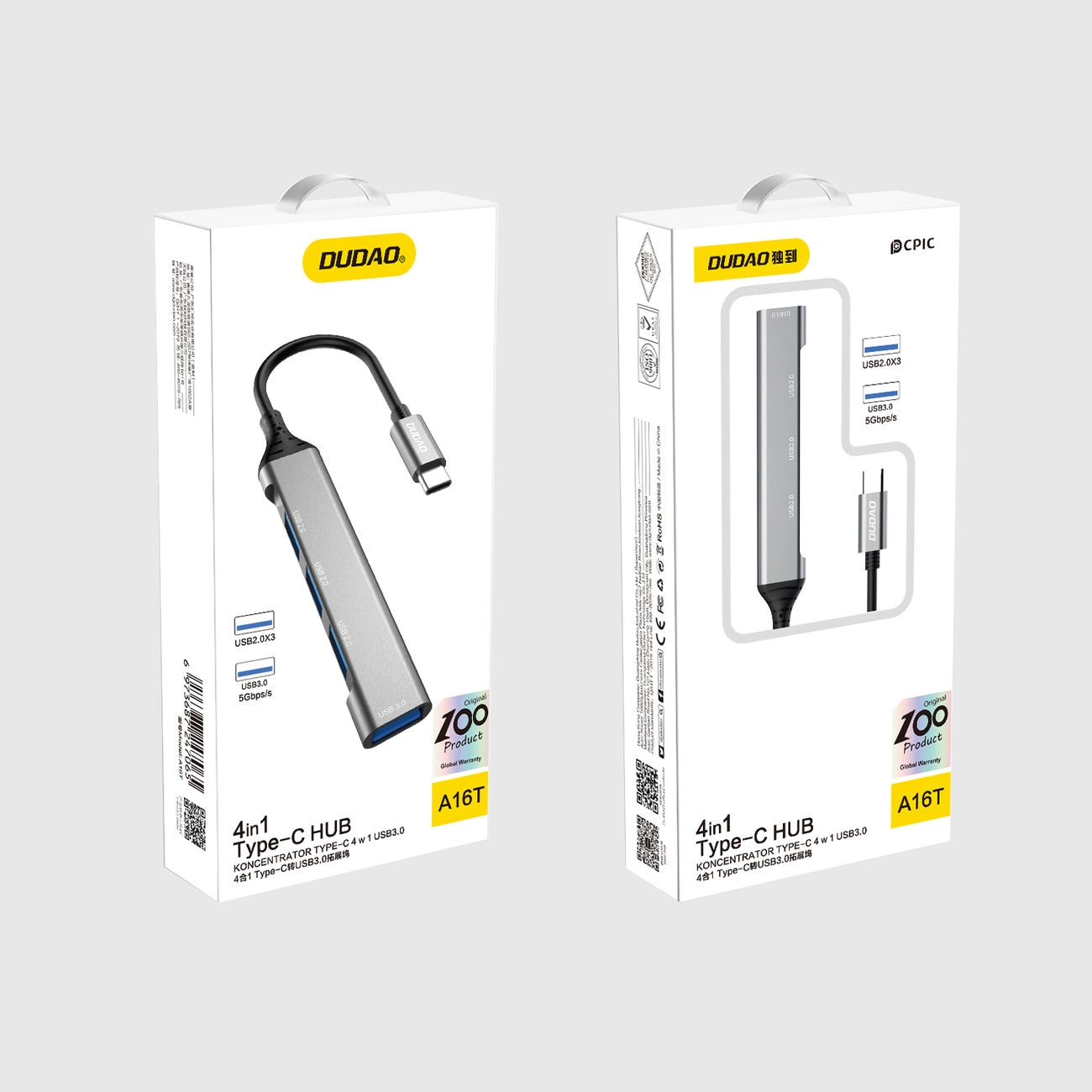 Dudao HUB 4in1 USB-C - 4x USB-A (3 x USB2.0 / USB3.0) 6.3cm black (A16T)_4