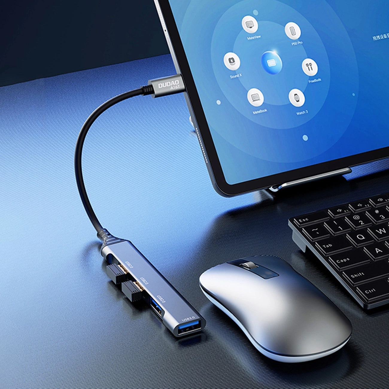 Dudao HUB 4in1 USB-C - 4x USB-A (3 x USB2.0 / USB3.0) 6.3cm black (A16T)_5