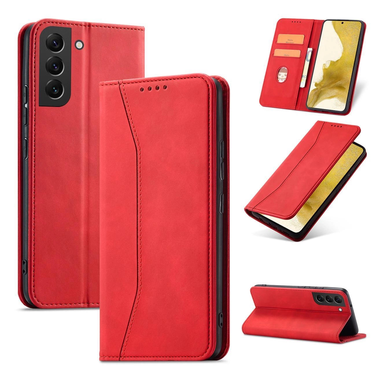 Magnet Fancy Case for Samsung Galaxy S23+ flip cover wallet stand red_11