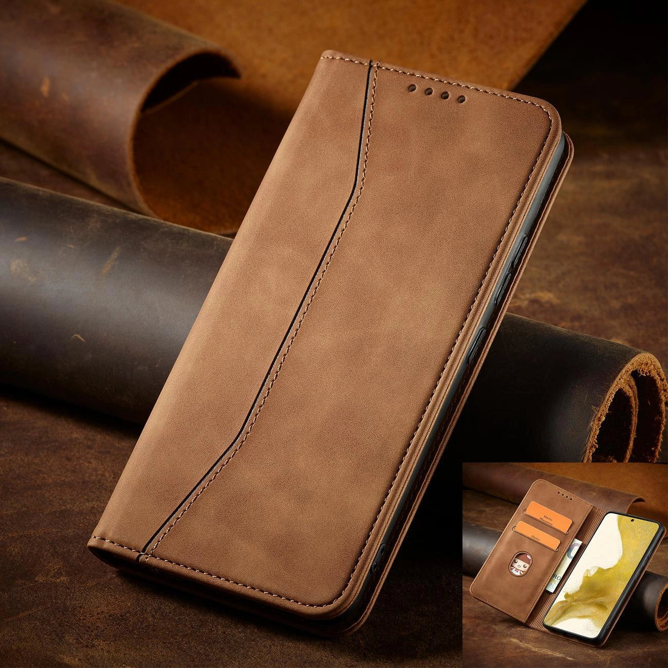 Magnet Fancy Case for Samsung Galaxy S23+ flip cover wallet stand brown_10