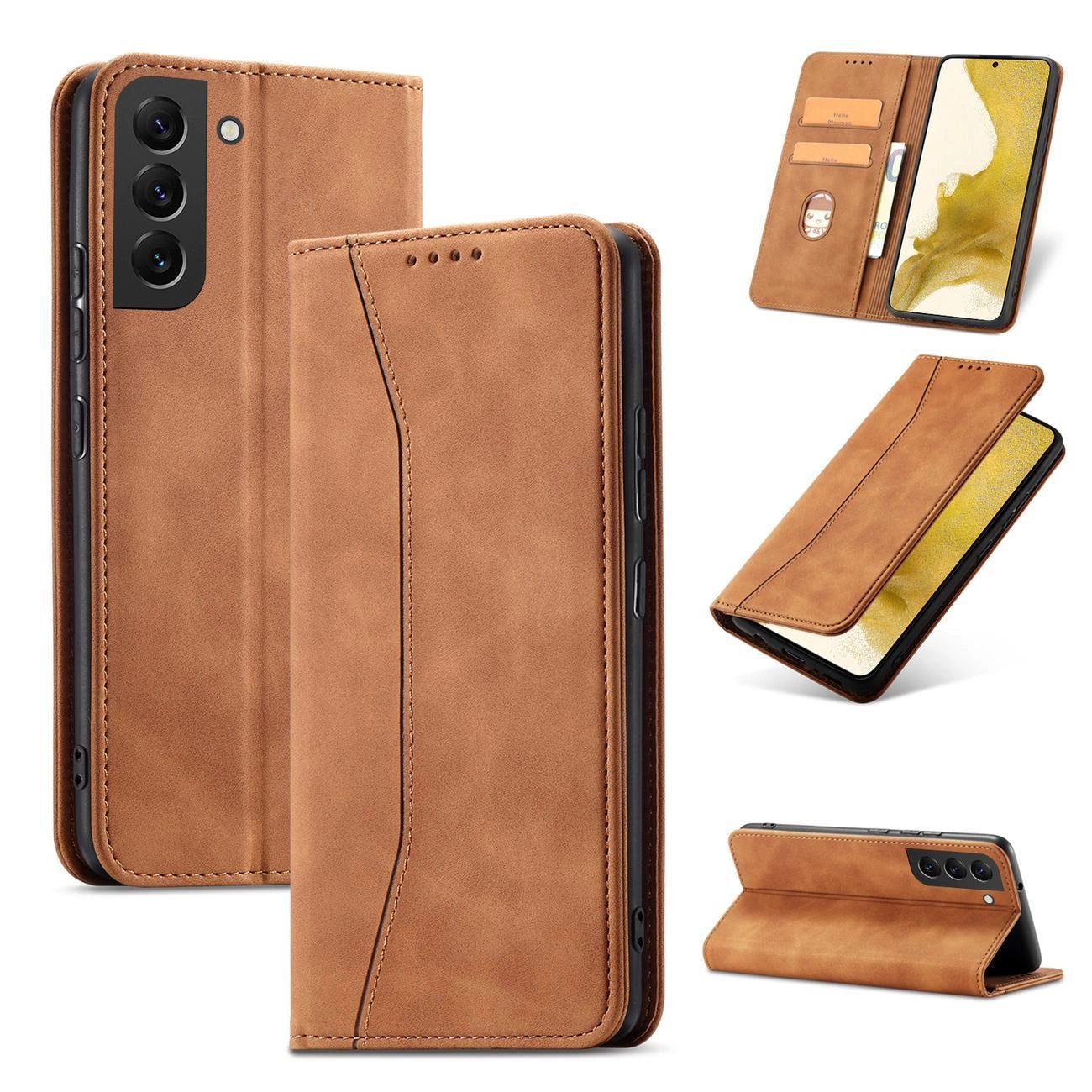 Magnet Fancy Case for Samsung Galaxy S23+ flip cover wallet stand brown_11