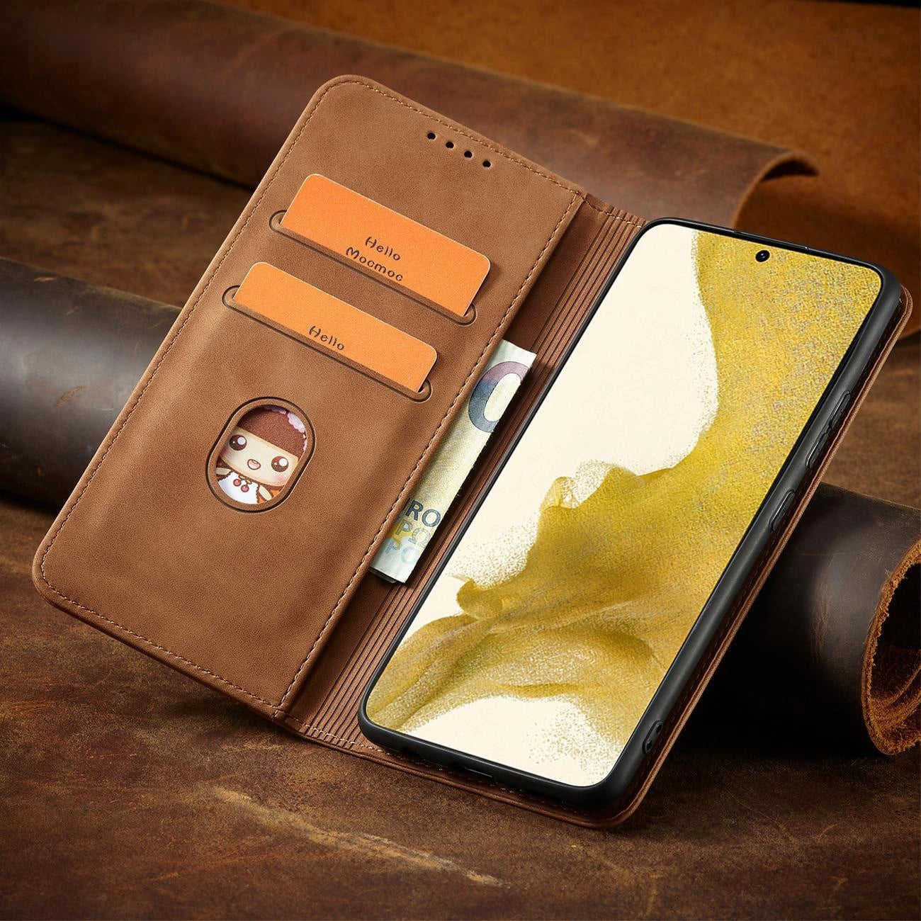 Magnet Fancy Case for Samsung Galaxy S23+ flip cover wallet stand brown_12