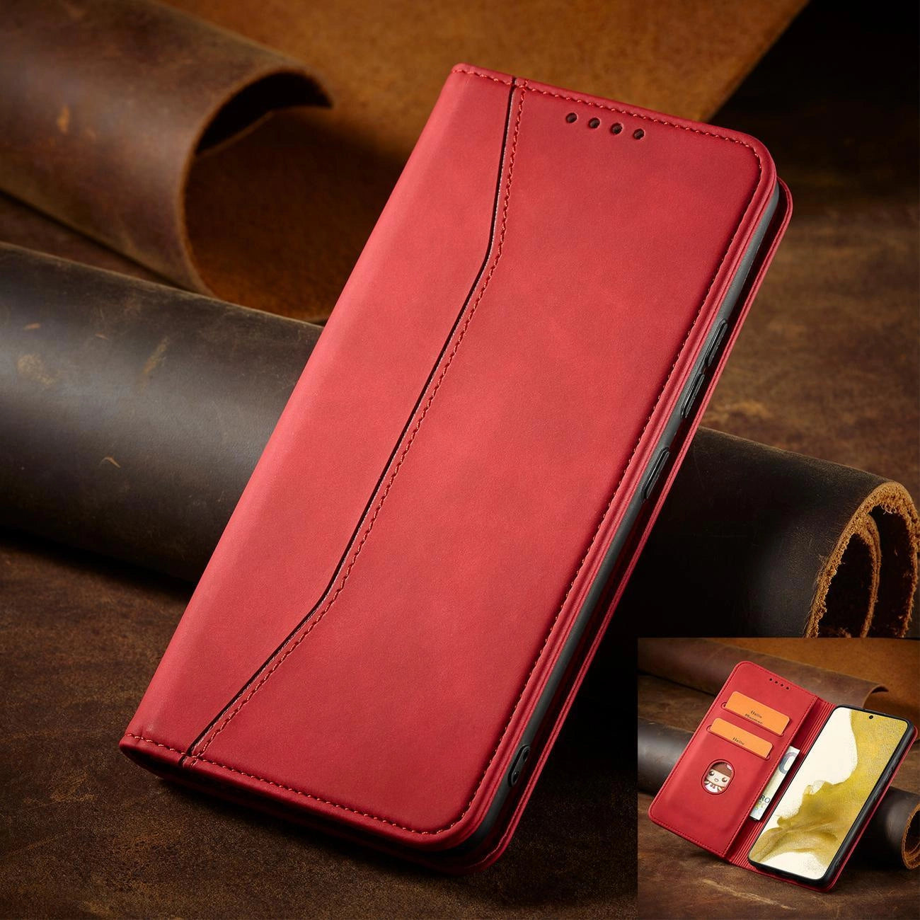 Magnet Fancy Case for Samsung Galaxy S23 Ultra Cover with Flip Stand Wallet Red_10