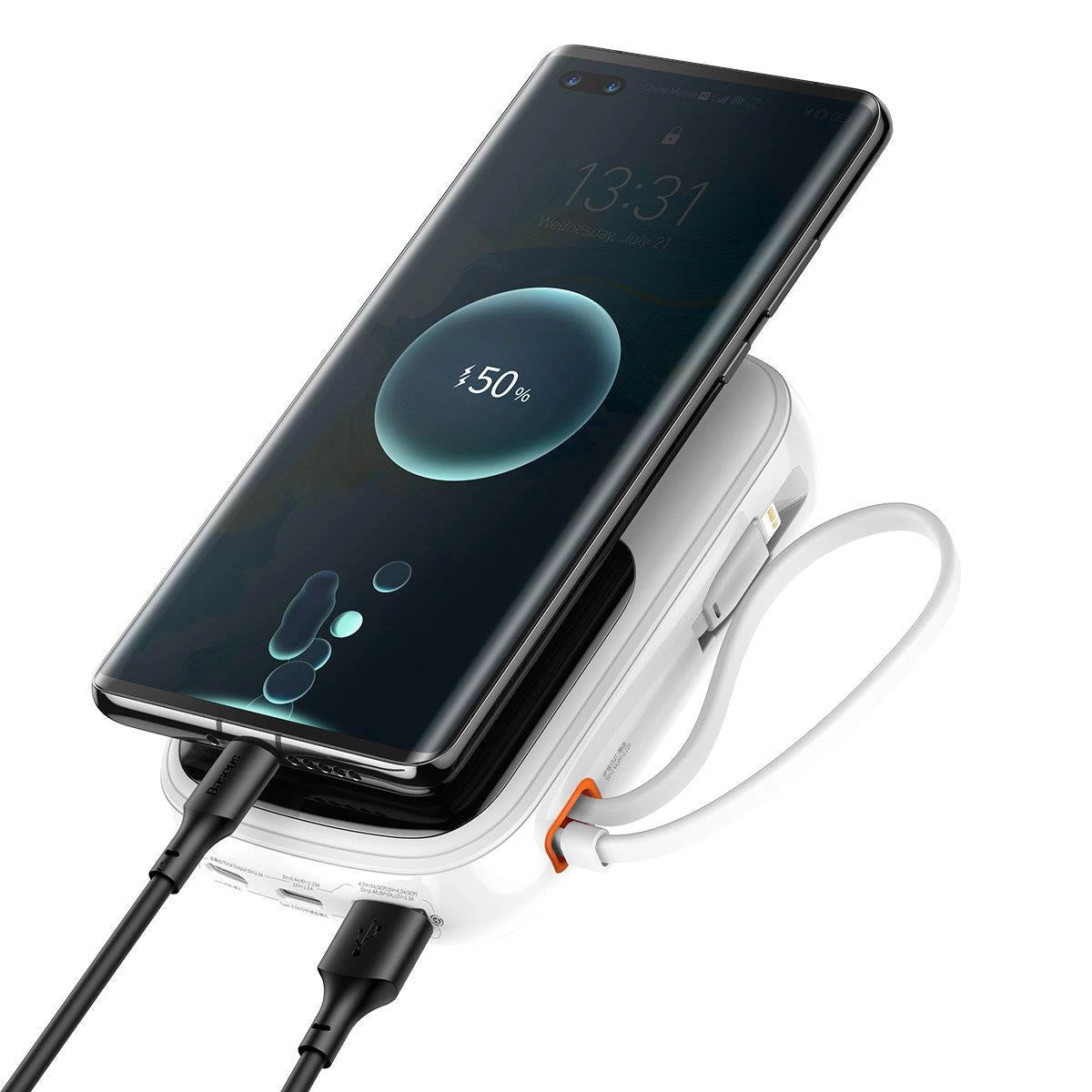 Baseus Qpow Digital Display powerbank with fast charging 10000mAh 22.5W QC/PD/SCP/FCP with built-in USB-C cable white_1