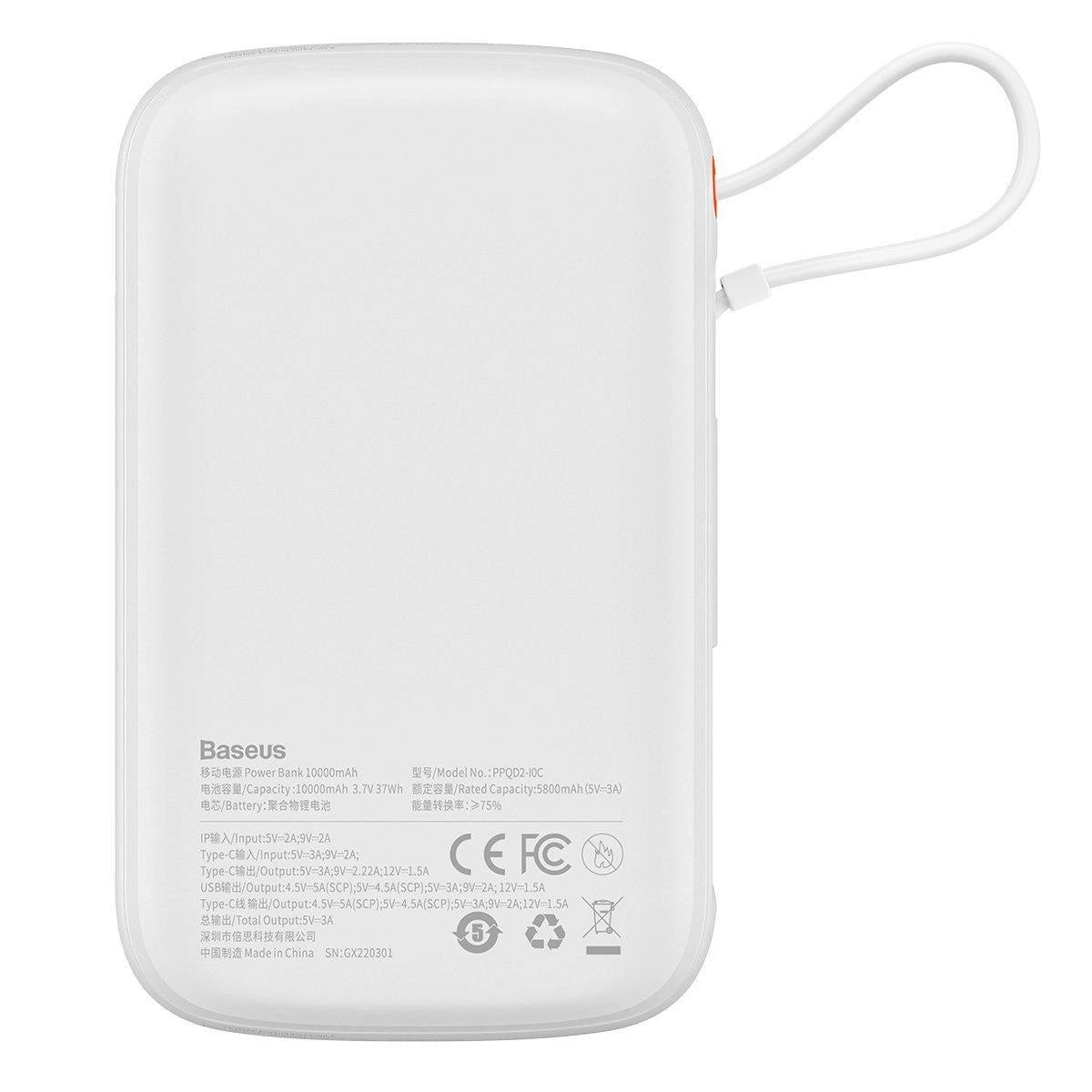 Baseus Qpow Digital Display powerbank with fast charging 10000mAh 22.5W QC/PD/SCP/FCP with built-in USB-C cable white_2