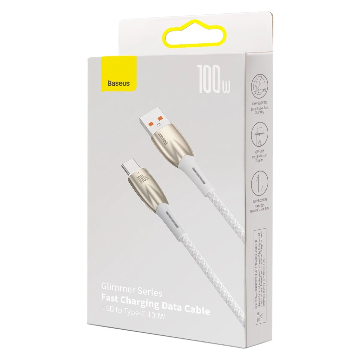 Baseus Glimmer Series fast charging cable USB-A - USB-C 100W 480Mbps 1m white_4