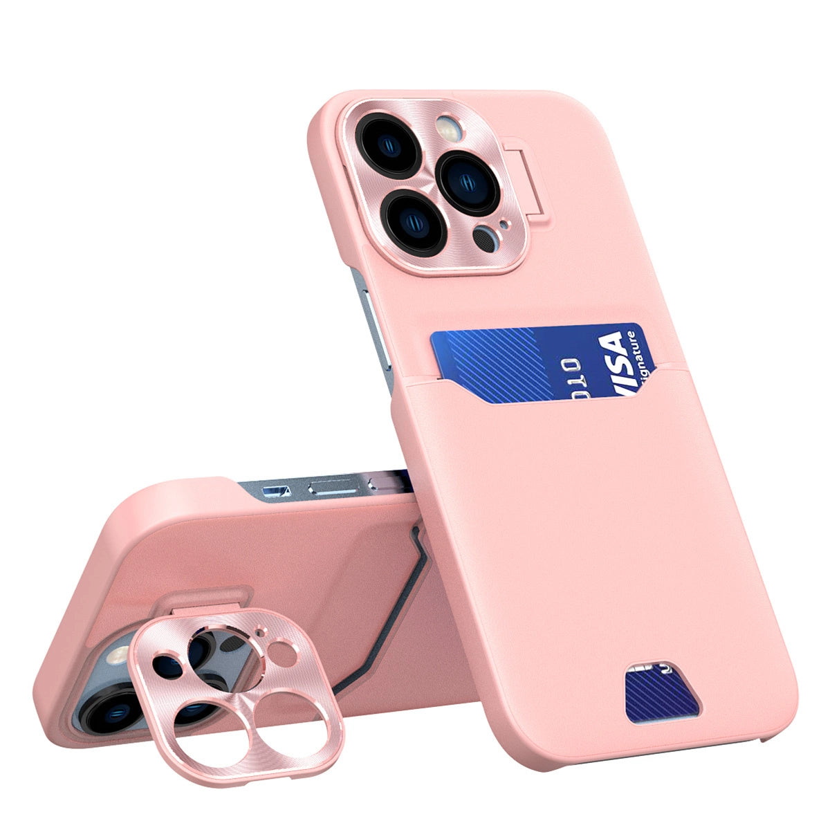 Leather Stand Case for iPhone 14 Pro Card Wallet Cover with Stand Pink_0