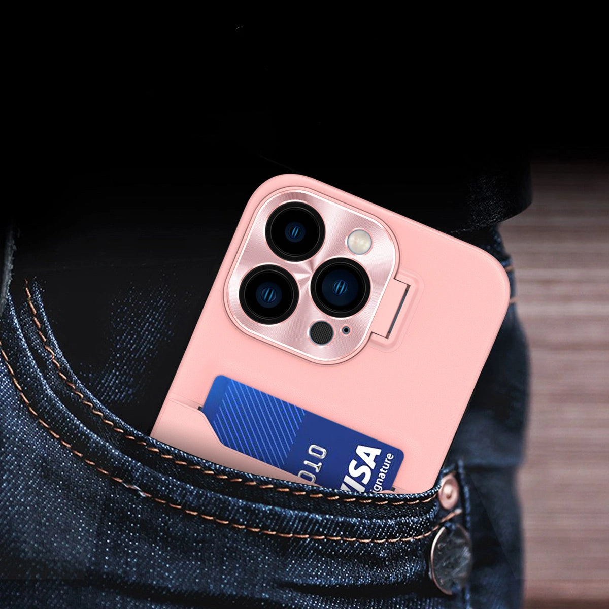 Leather Stand Case for iPhone 14 Pro Card Wallet Cover with Stand Pink_1