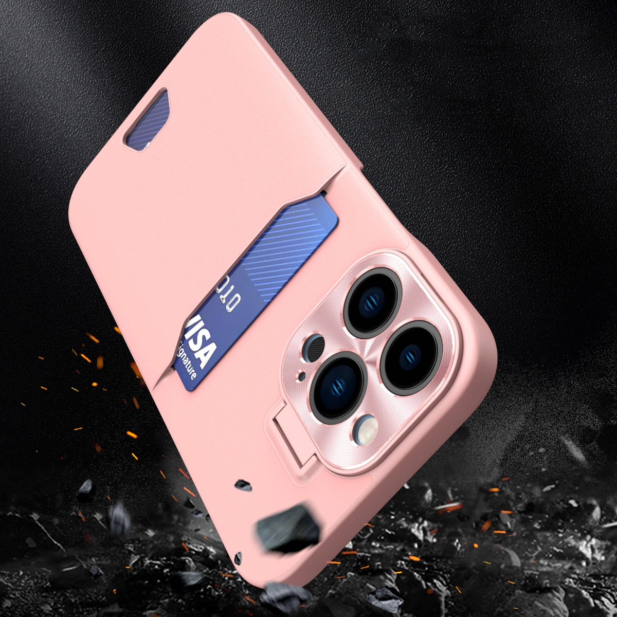 Leather Stand Case for iPhone 14 Pro Card Wallet Cover with Stand Pink_2