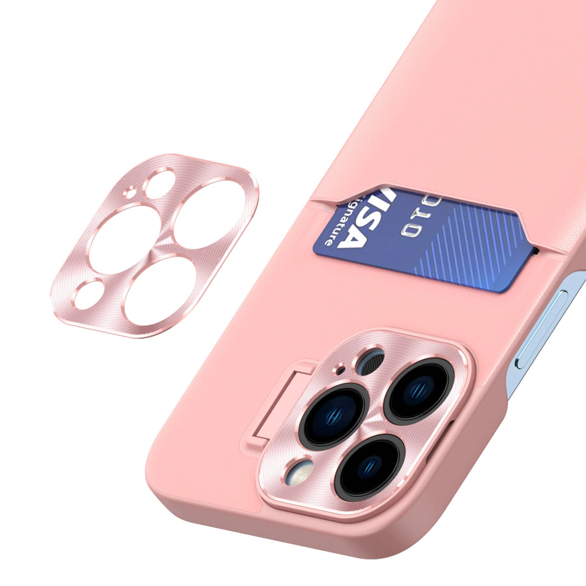 Leather Stand Case for iPhone 14 Pro Card Wallet Cover with Stand Pink_3