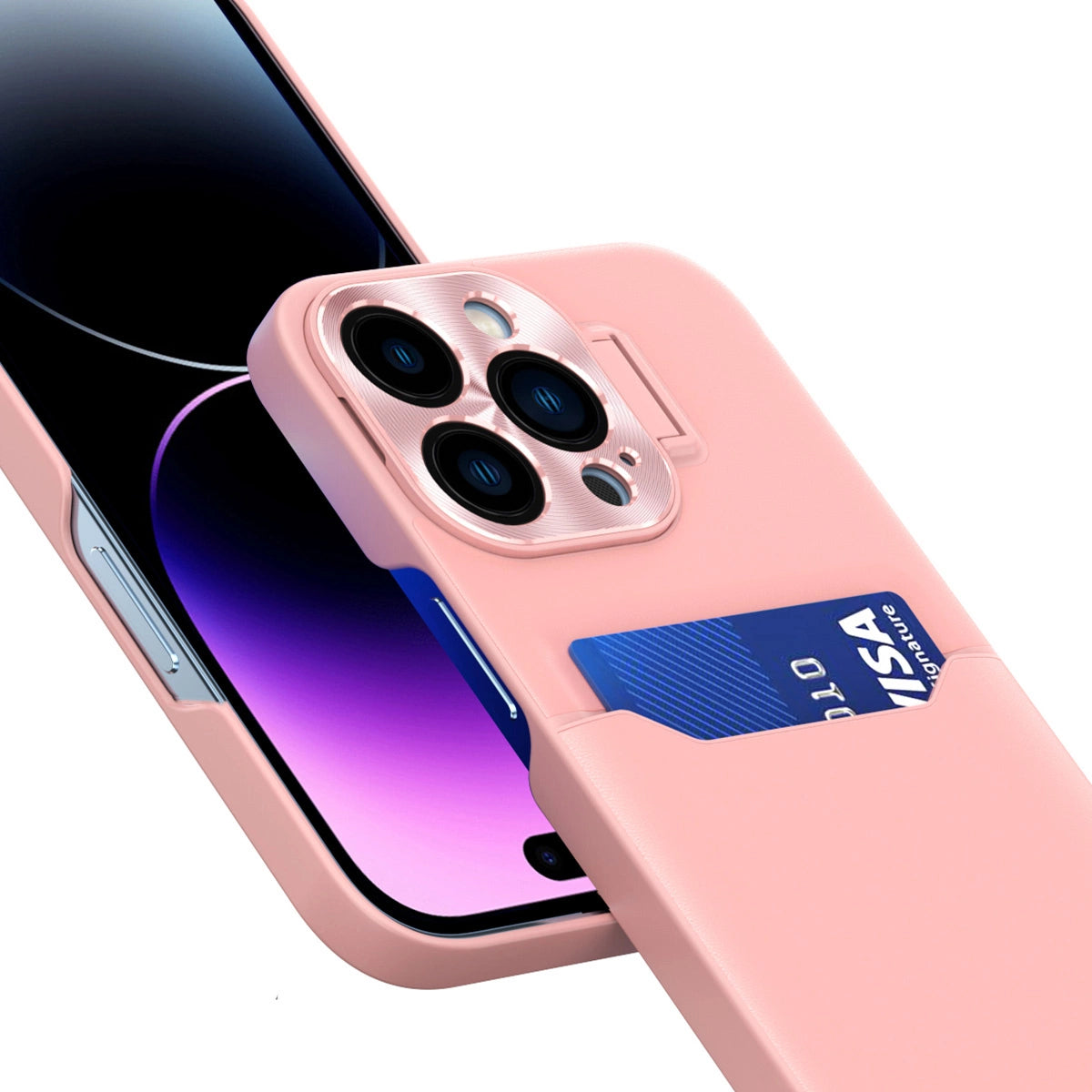 Leather Stand Case for iPhone 14 Pro Card Wallet Cover with Stand Pink_4