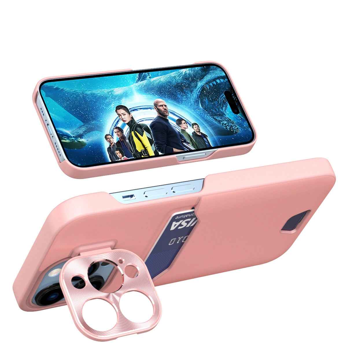 Leather Stand Case for iPhone 14 Pro Card Wallet Cover with Stand Pink_5