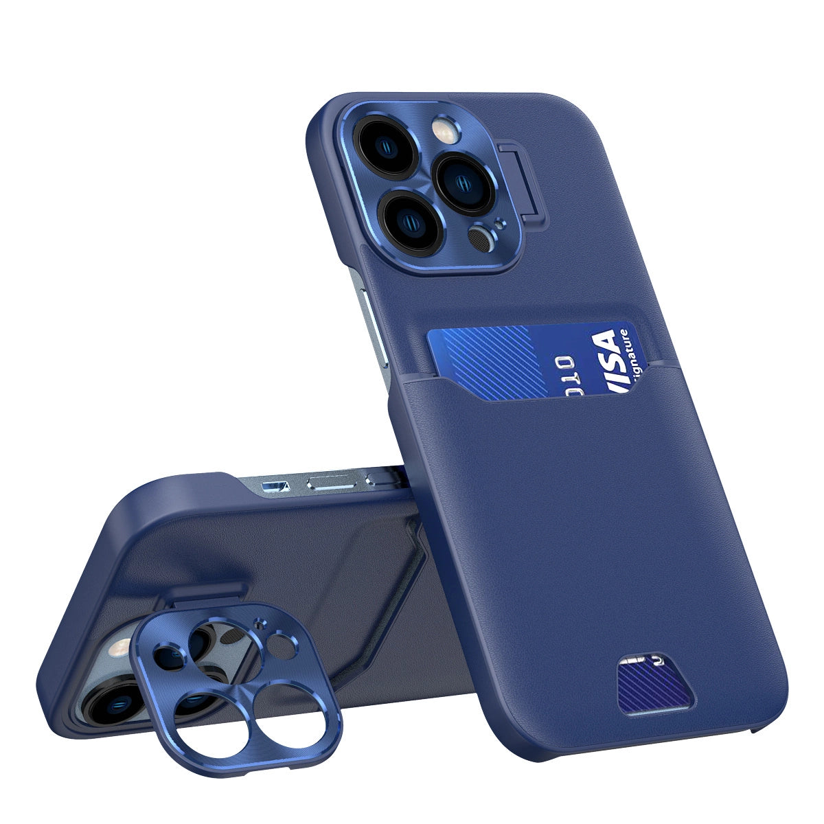 Leather Stand Case for iPhone 14 Pro Max cover card wallet with stand blue_0