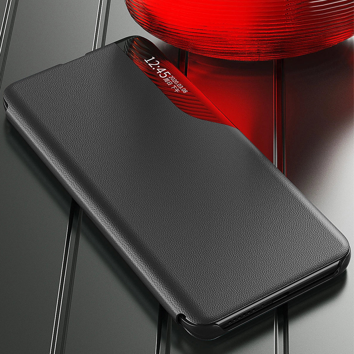 Eco Leather View Case case for Samsung Galaxy S23+ with a flip stand red_9
