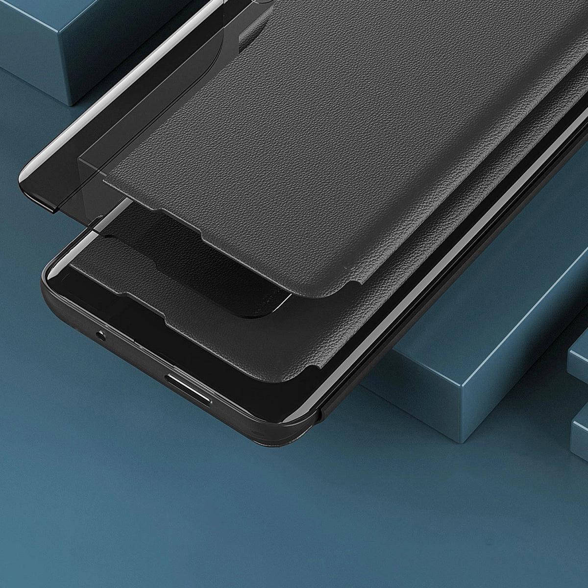 Eco Leather View Case cover for Samsung Galaxy A14 with flip stand blue_11