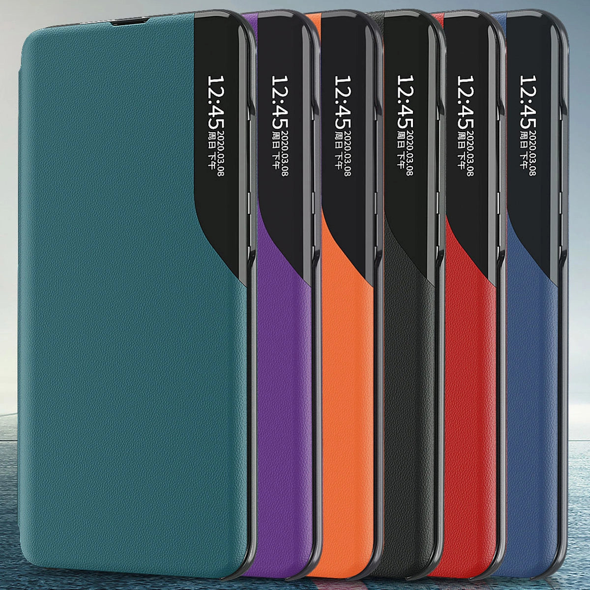 Eco Leather View Case cover for Samsung Galaxy A14 with flip stand blue_5