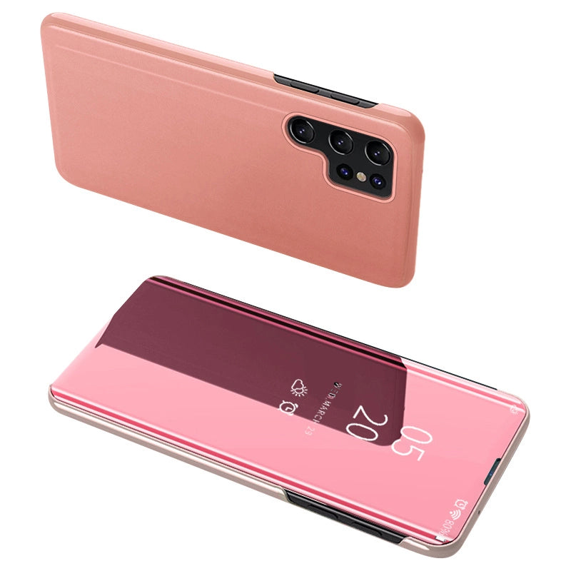 Clear View Case cover for Samsung Galaxy S23 Ultra cover with a flap pink_0