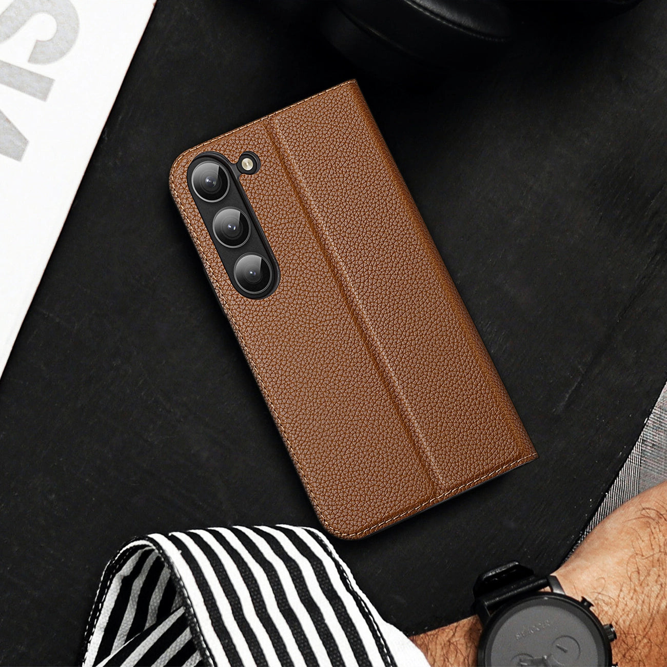 Dux Ducis Skin X2 case Samsung Galaxy S23+ flip case wallet stand brown_5