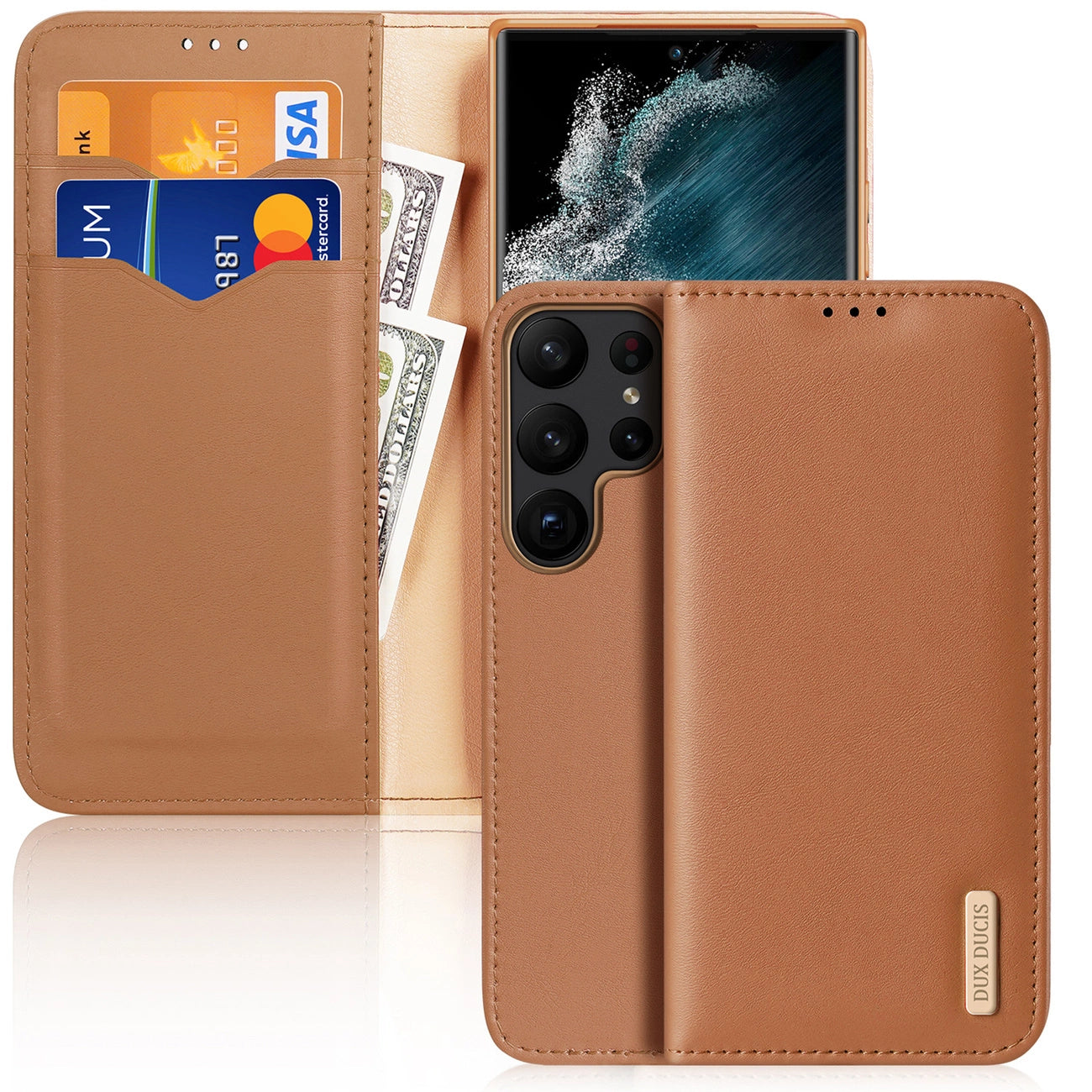 Dux Ducis Hivo Case for Samsung Galaxy S23 Ultra Flip Cover Wallet Stand RFID Blocking Brown_0