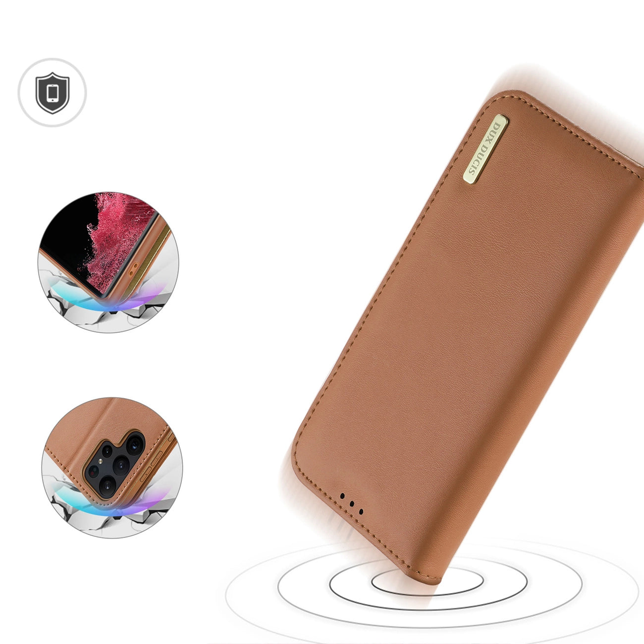 Dux Ducis Hivo Case for Samsung Galaxy S23 Ultra Flip Cover Wallet Stand RFID Blocking Brown_2