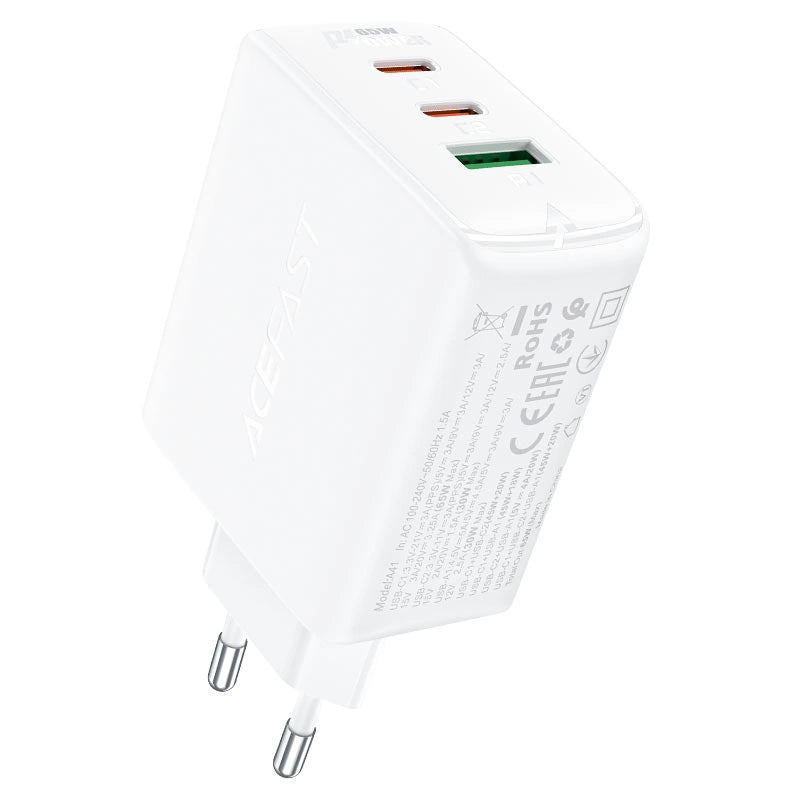 Wall charger Acefast A41 , 2x USB-C + USB, GaN 65W (white)_1