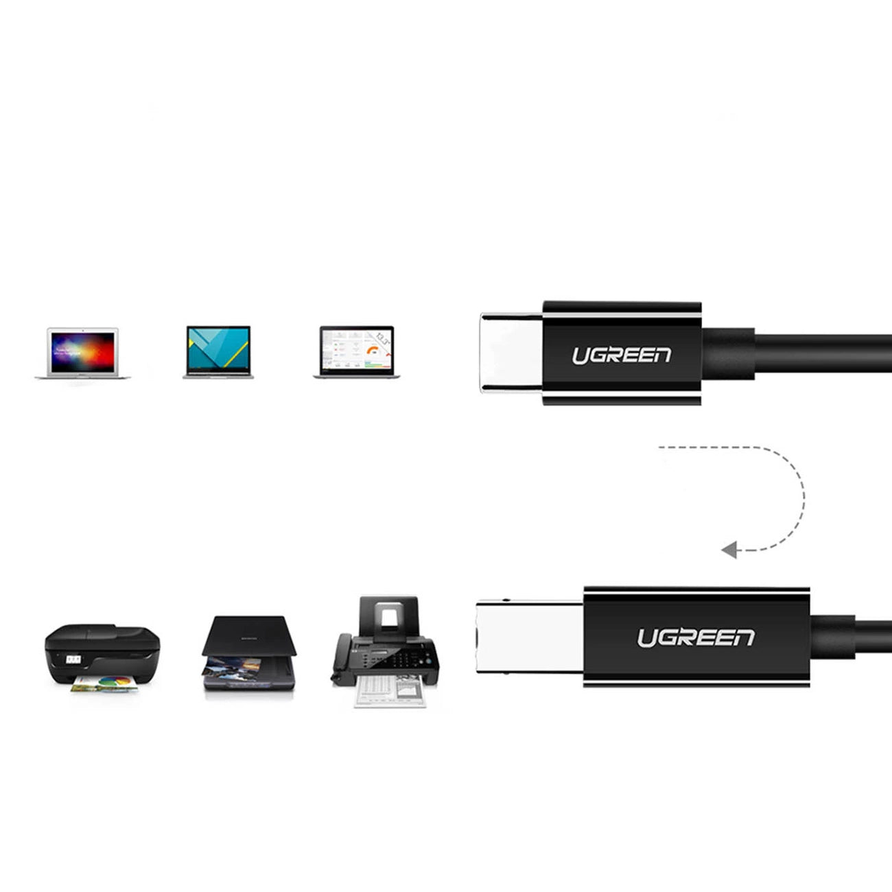 Ugreen printer cable USB-C - USB-B 480Mb/s 2m black (US241)_3