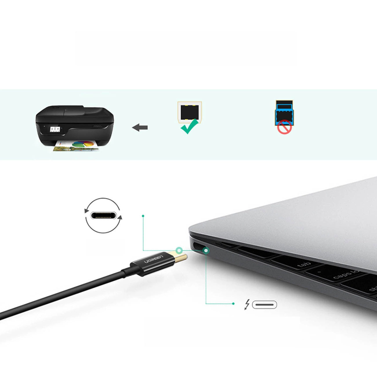 Ugreen printer cable USB-C - USB-B 480Mb/s 2m black (US241)_1