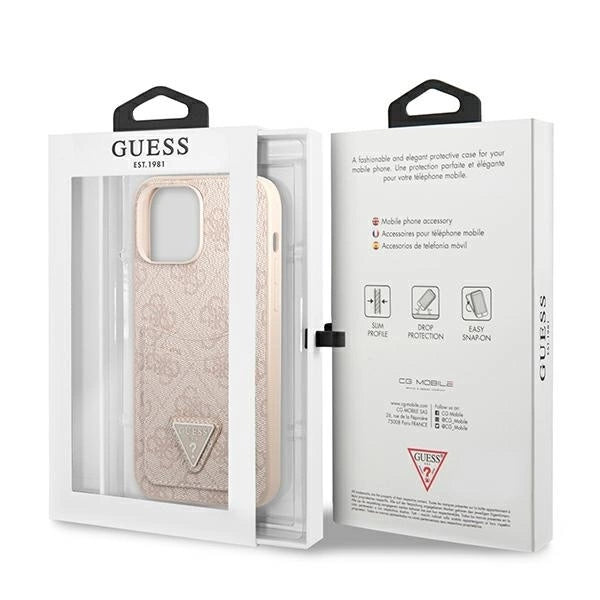 Guess 4G Triangle Logo Cardslot Case for iPhone 13 Pro / 13 - Pink_7